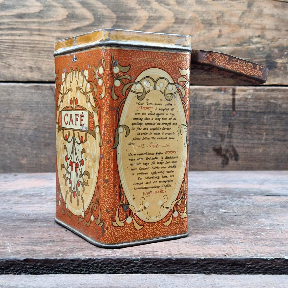 Lithographed tin box "Café Julien Damoy"