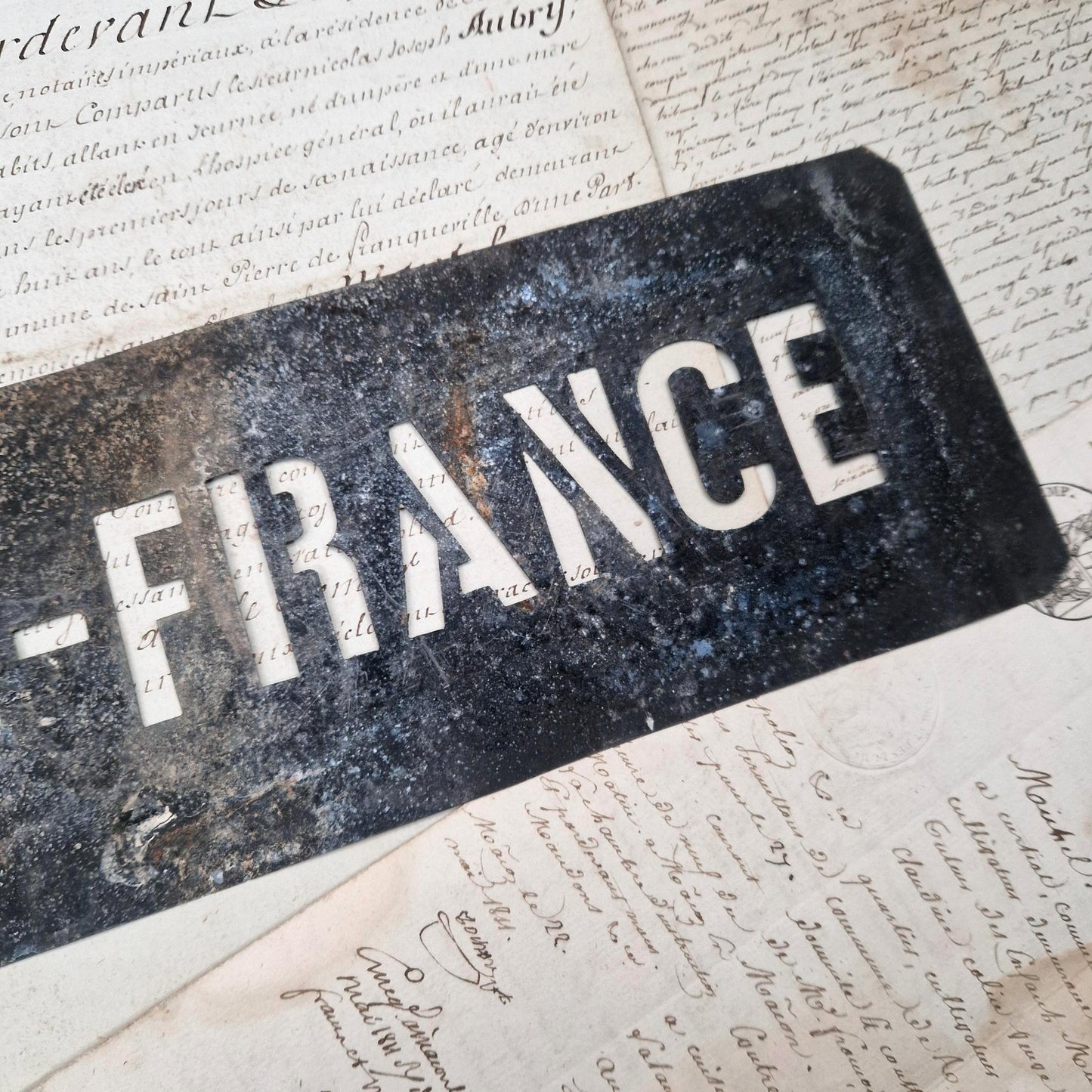 Antique zinc stencil "PARIS - FRANCE", early 20th century