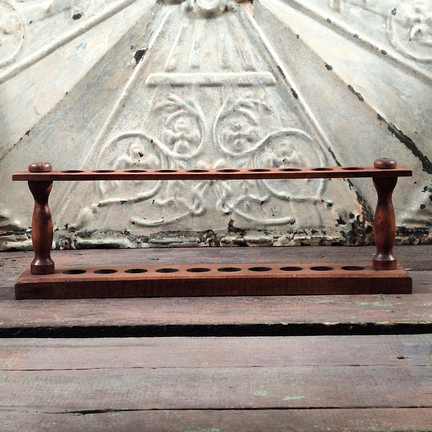 Antique wooden test tube rack - 10 slots