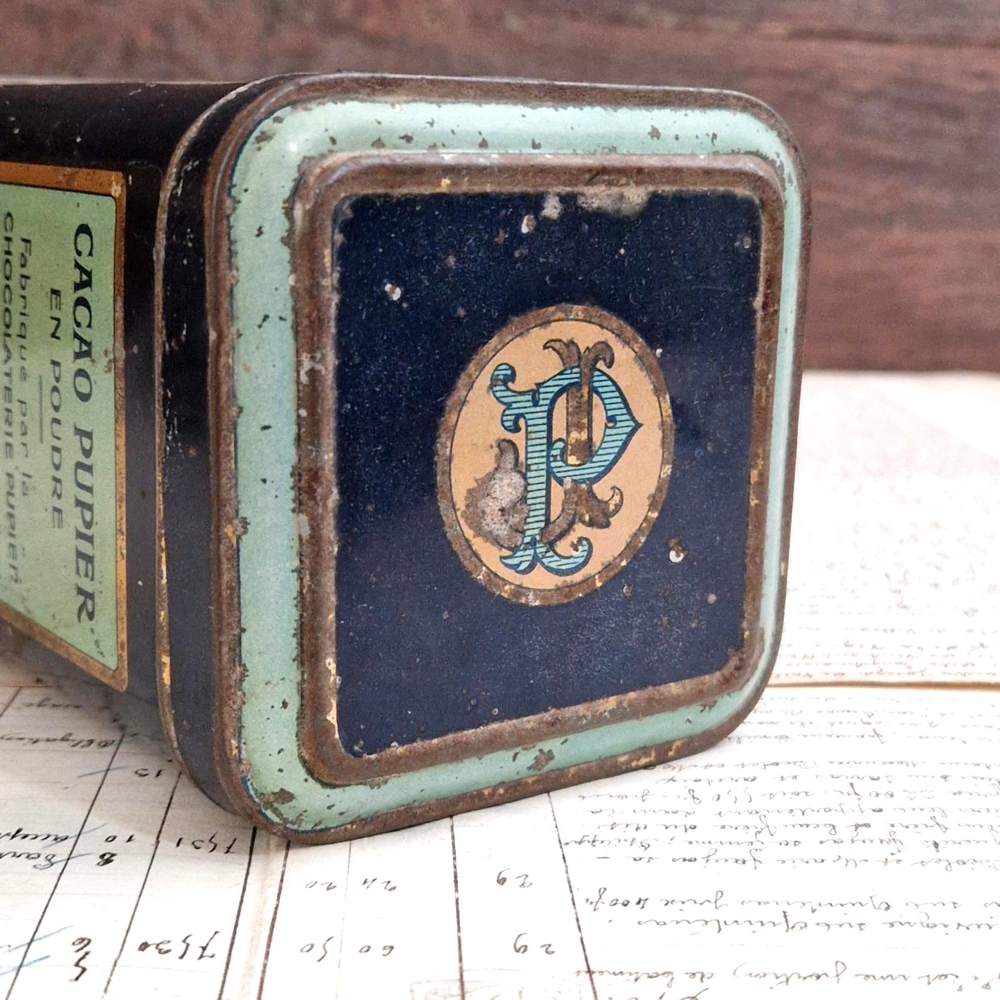 Rare lithographed tin box of "Pupier" cocoa - Circa 1900