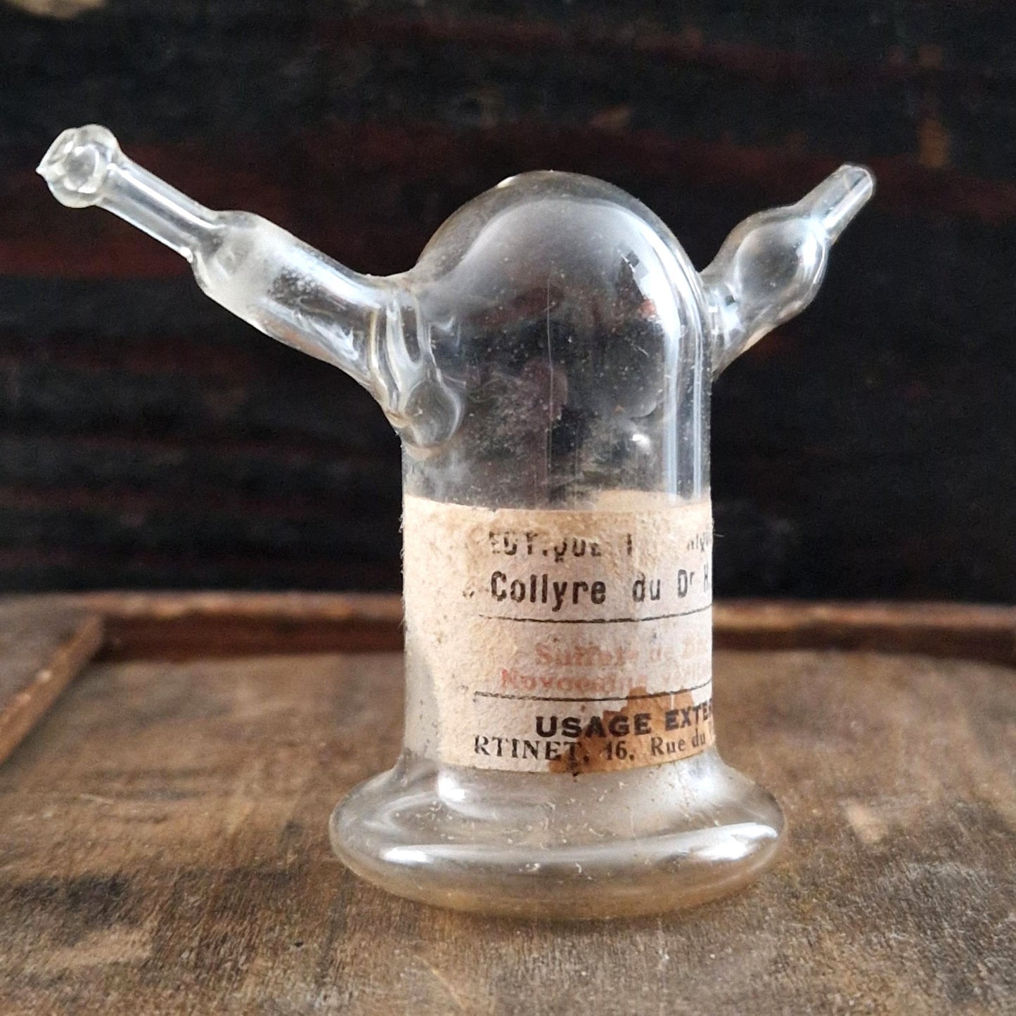 Rare flacon ophtalmique « Collyre » en verre soufflé