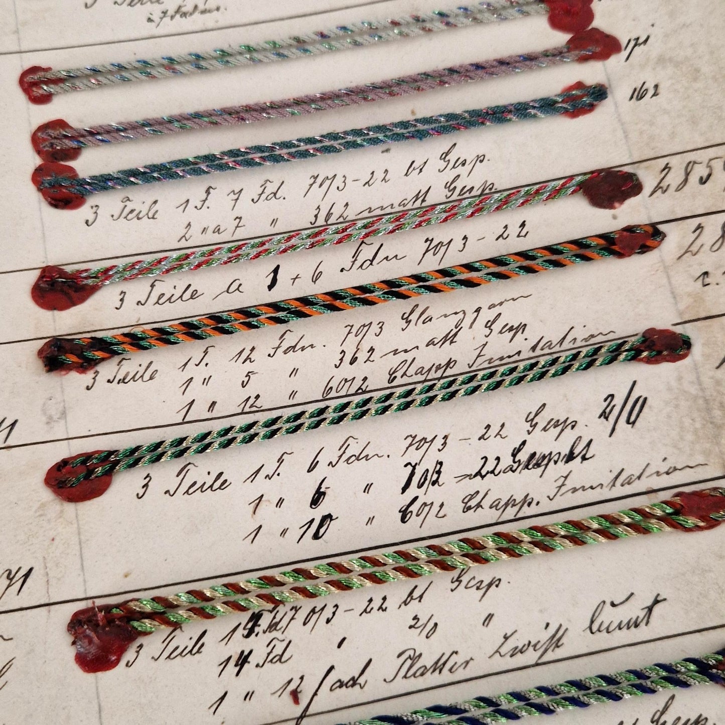 Carte de passementerie XIXe - cordons polychromes