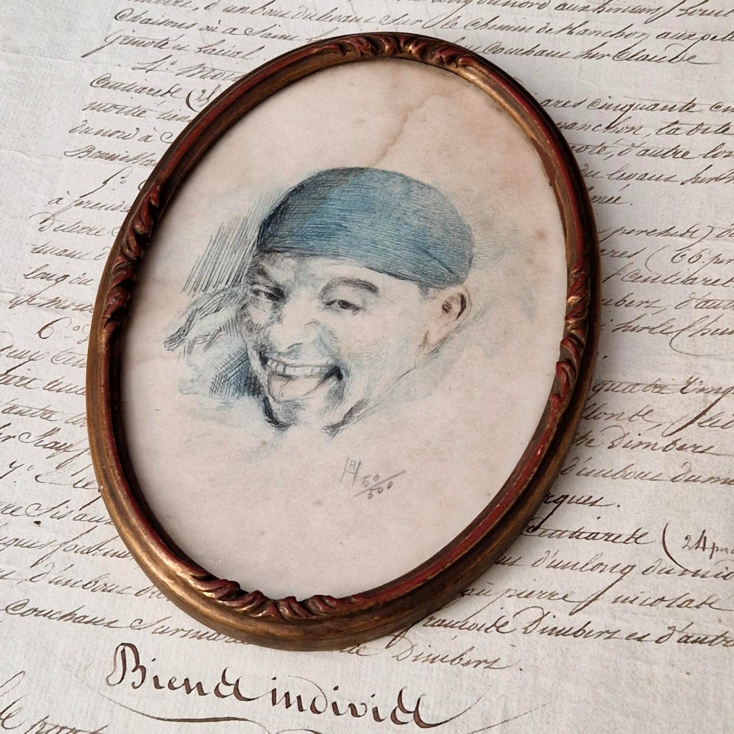 Colored etching "Portrait" - Armand Henrion - n°50/500