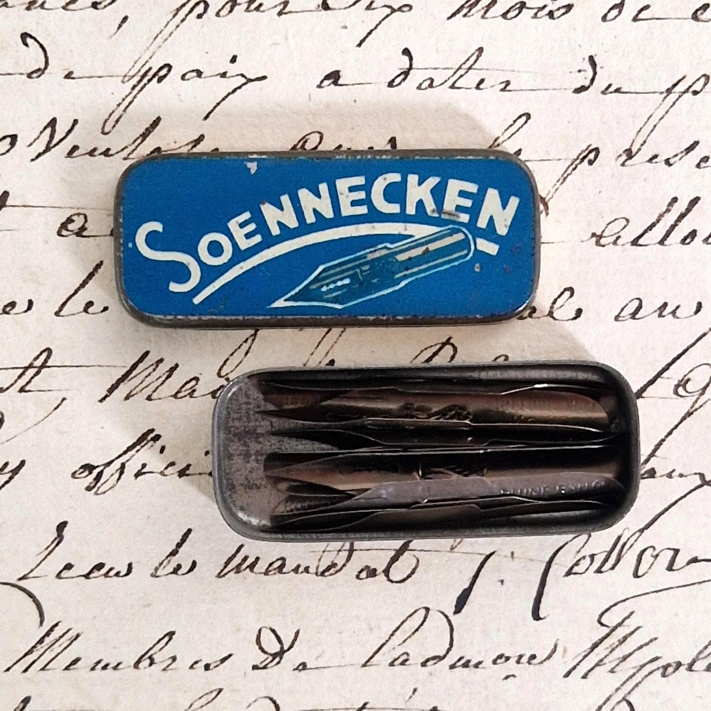 Old "Soennecken" pen nib box, complete