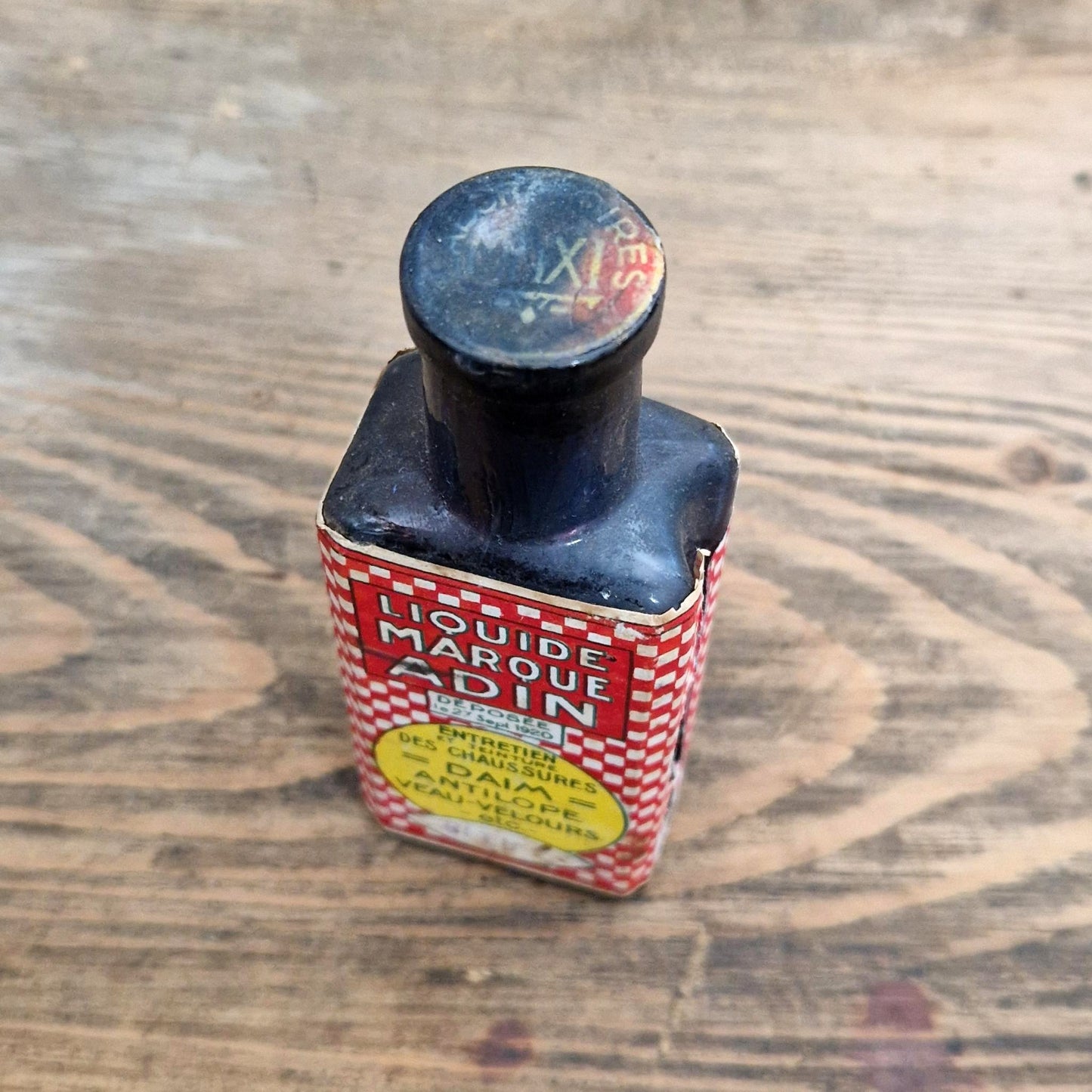 Flacon ancien « Liquide Marque Adin » pour chaussures