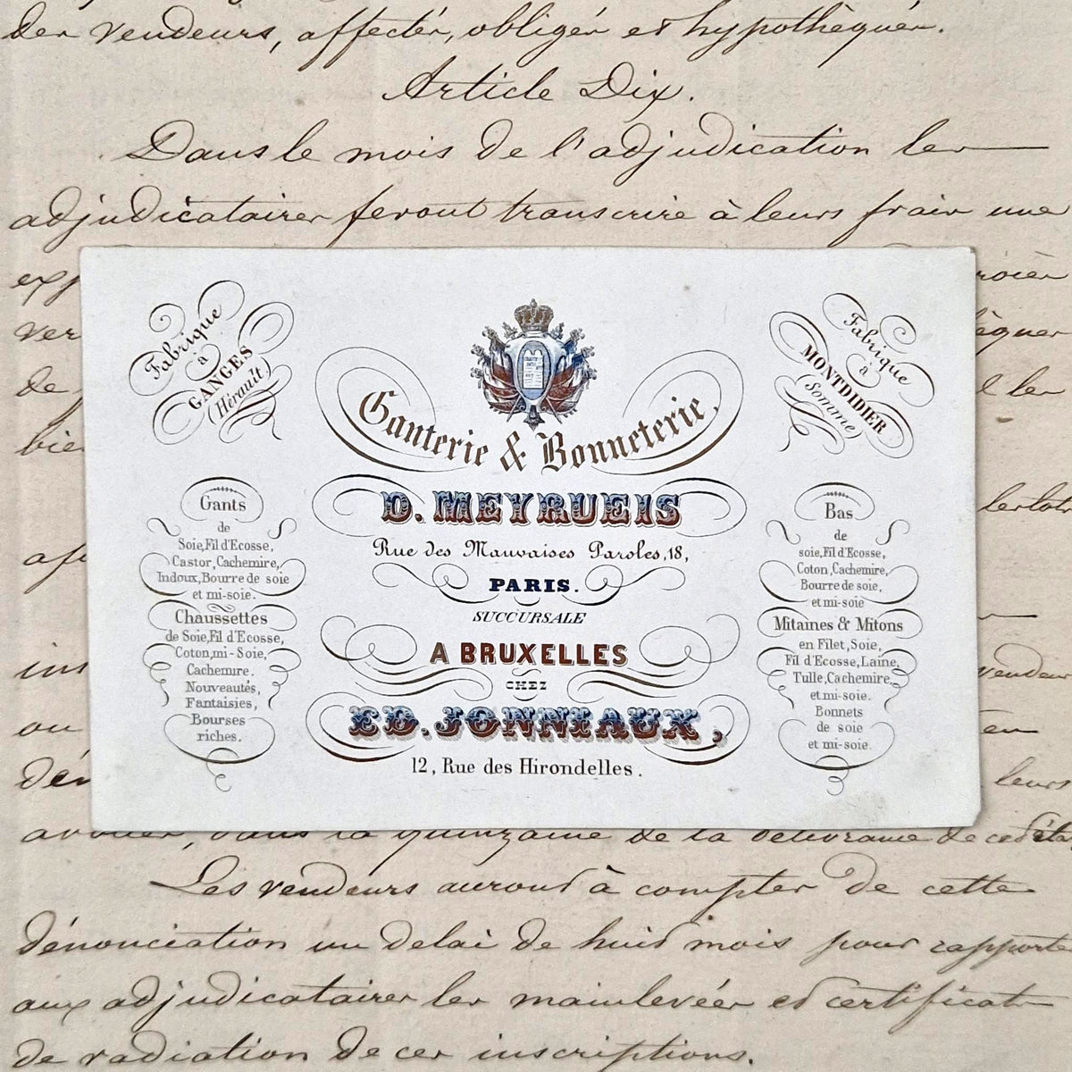 Carte porcelaine « Ganterie et Bonneterie » - Paris / Bruxelles