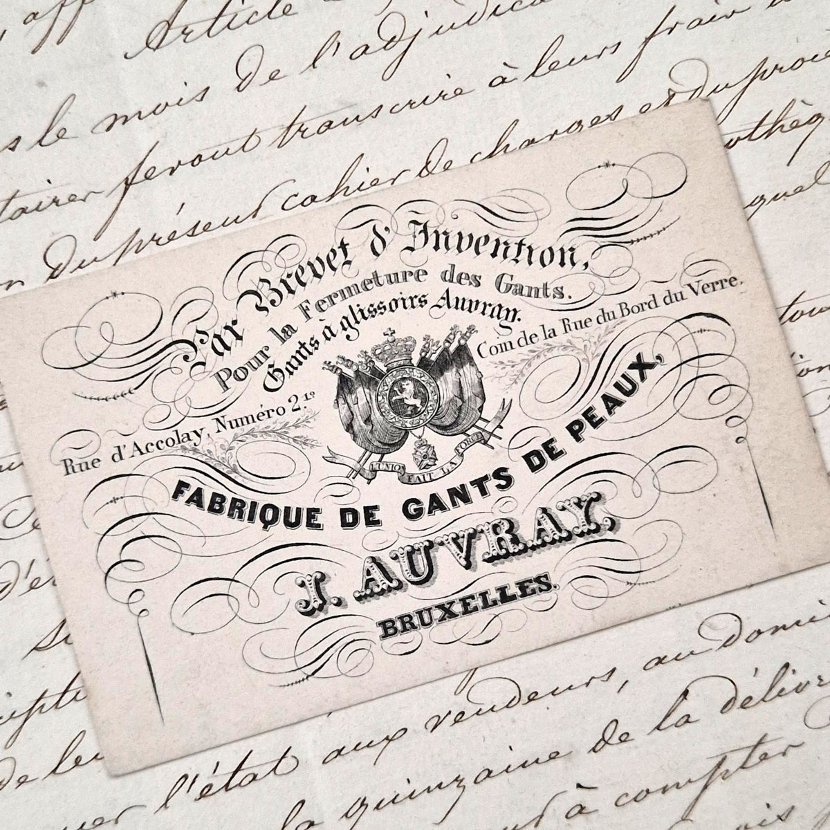 Ancienne carte de visite « Fabrique de gants de peaux »