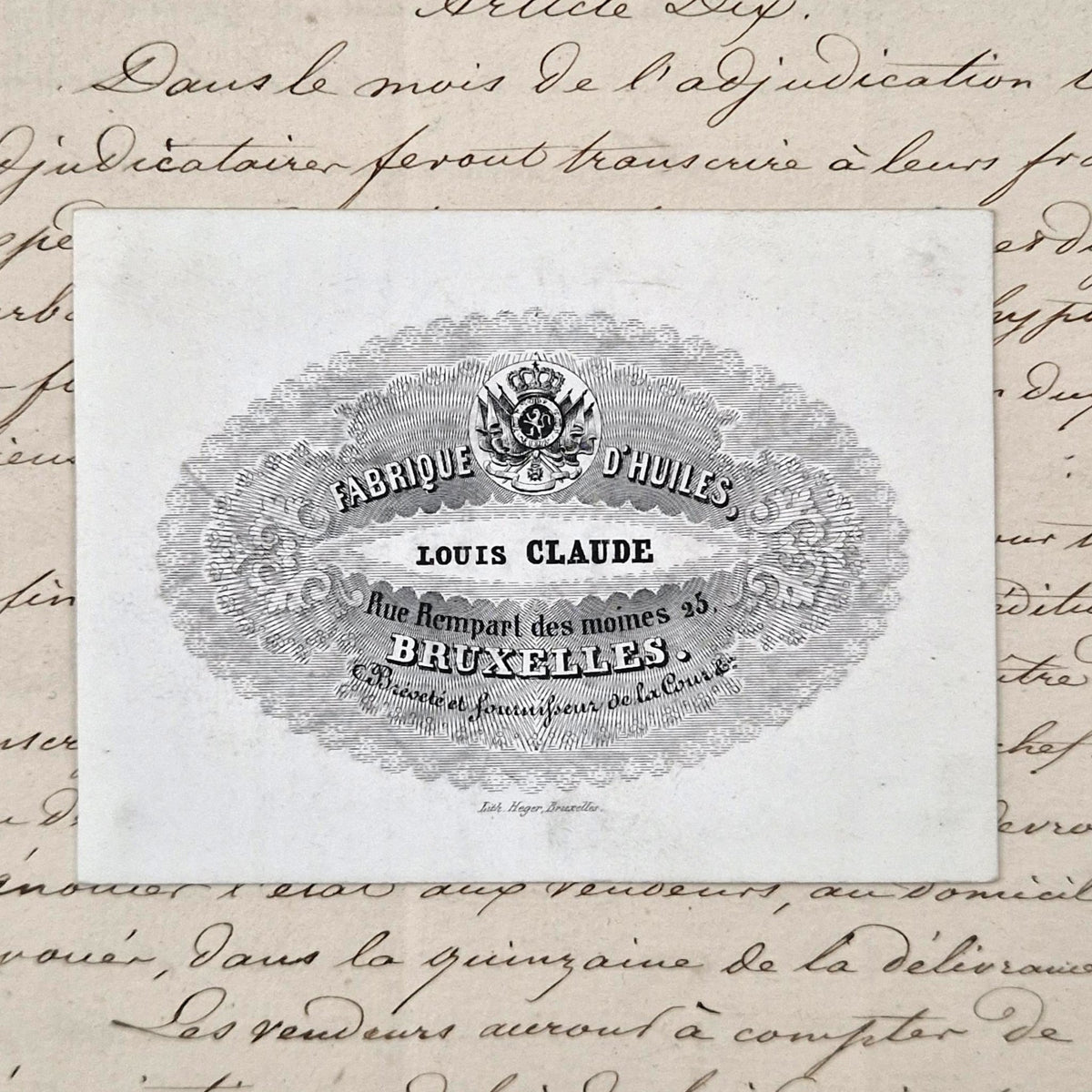 Ancienne carte porcelaine « Fabrique d’huiles Louis Claude »