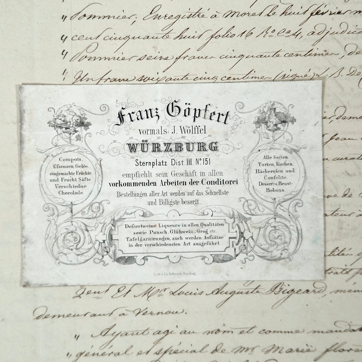 Ancienne carte publicitaire de confiseur - Vers 1860