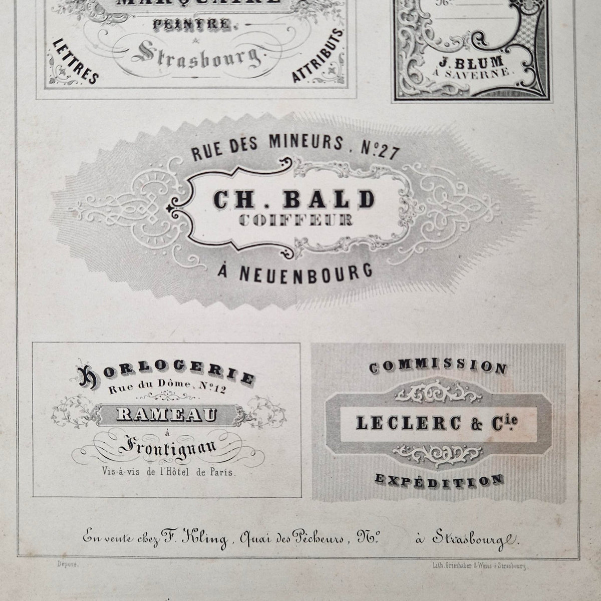 Planche modèle d'étiquettes pour lithographes, vers 1860