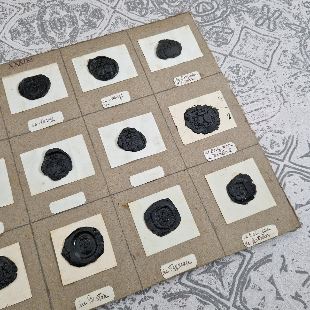 Set of 15 antique black wax seals