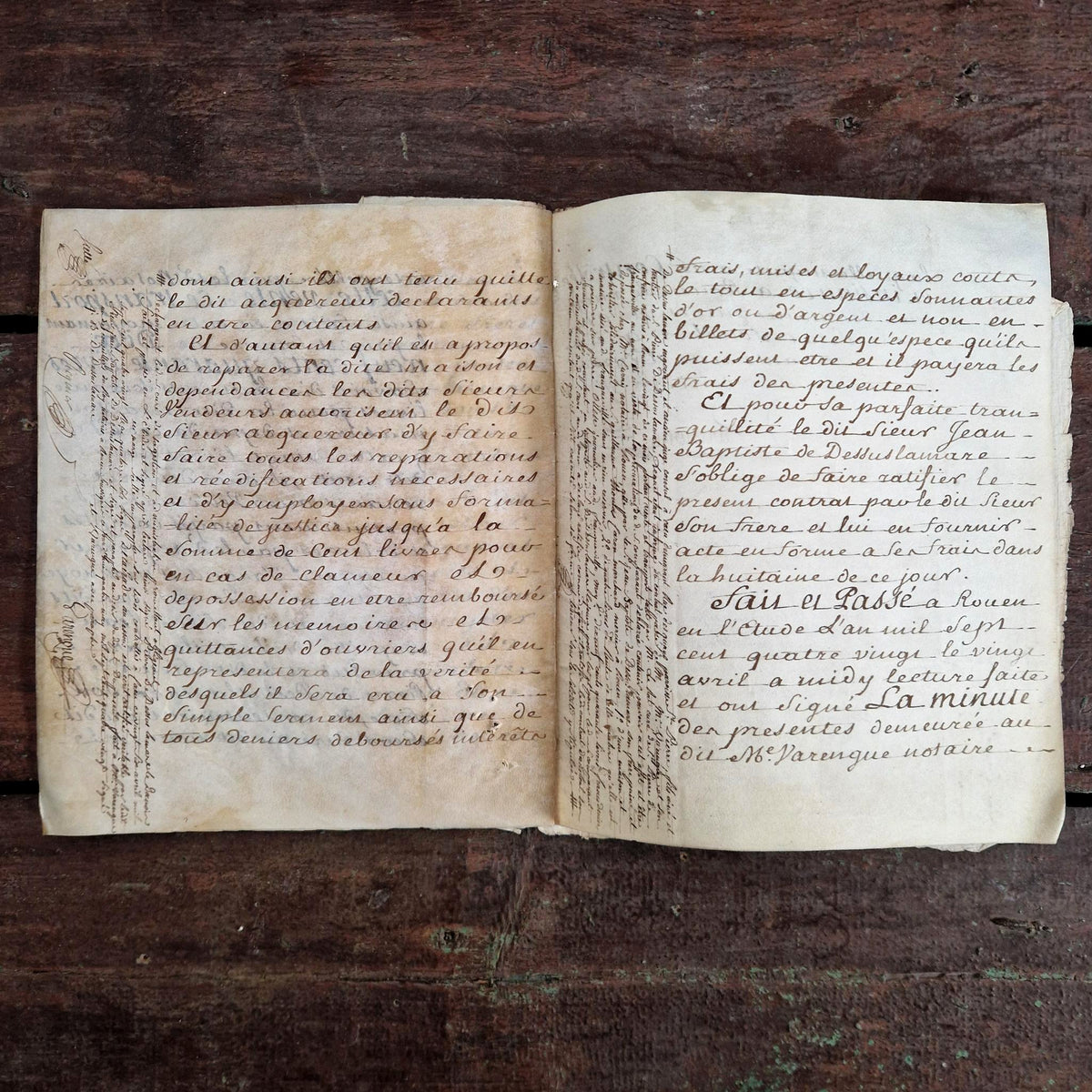 Acte manuscrit, calligraphie et paraphes - 1780, 12 pages