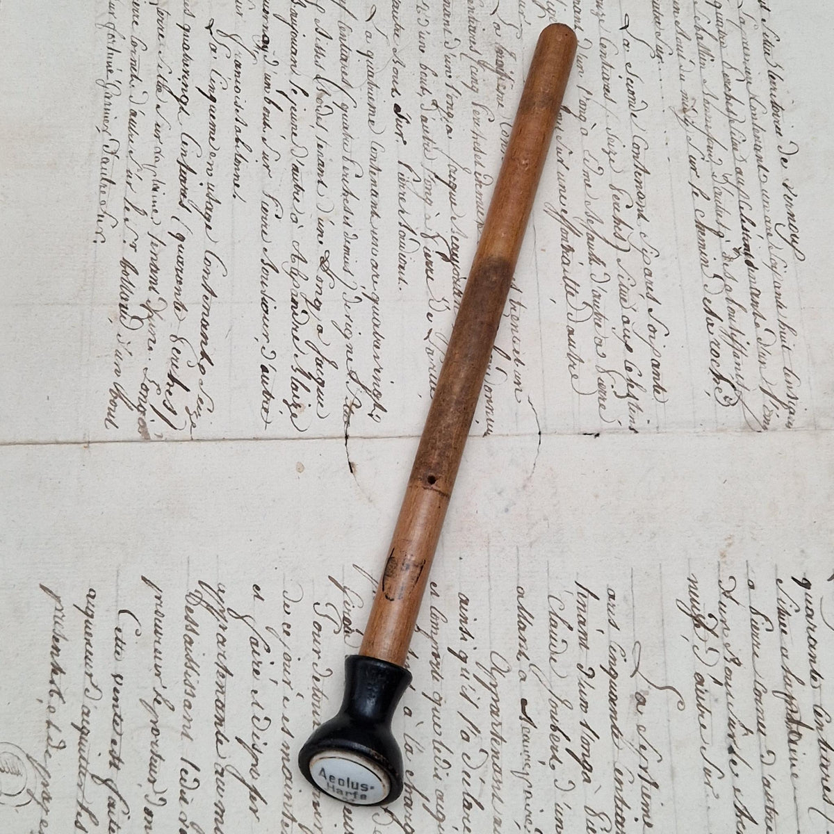 Tirette d’orgue avec bouton émaillé « Aeolus-Harfe / Harpe éolienne »