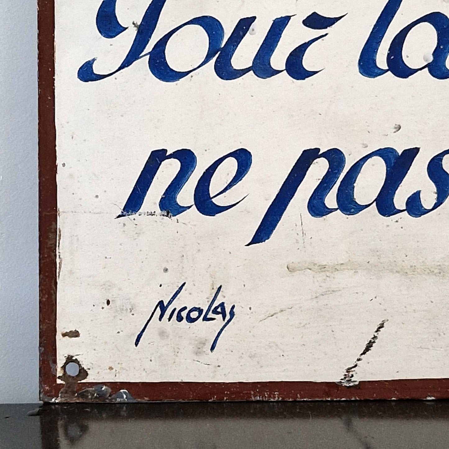 ancienne plaque tôle message entrée