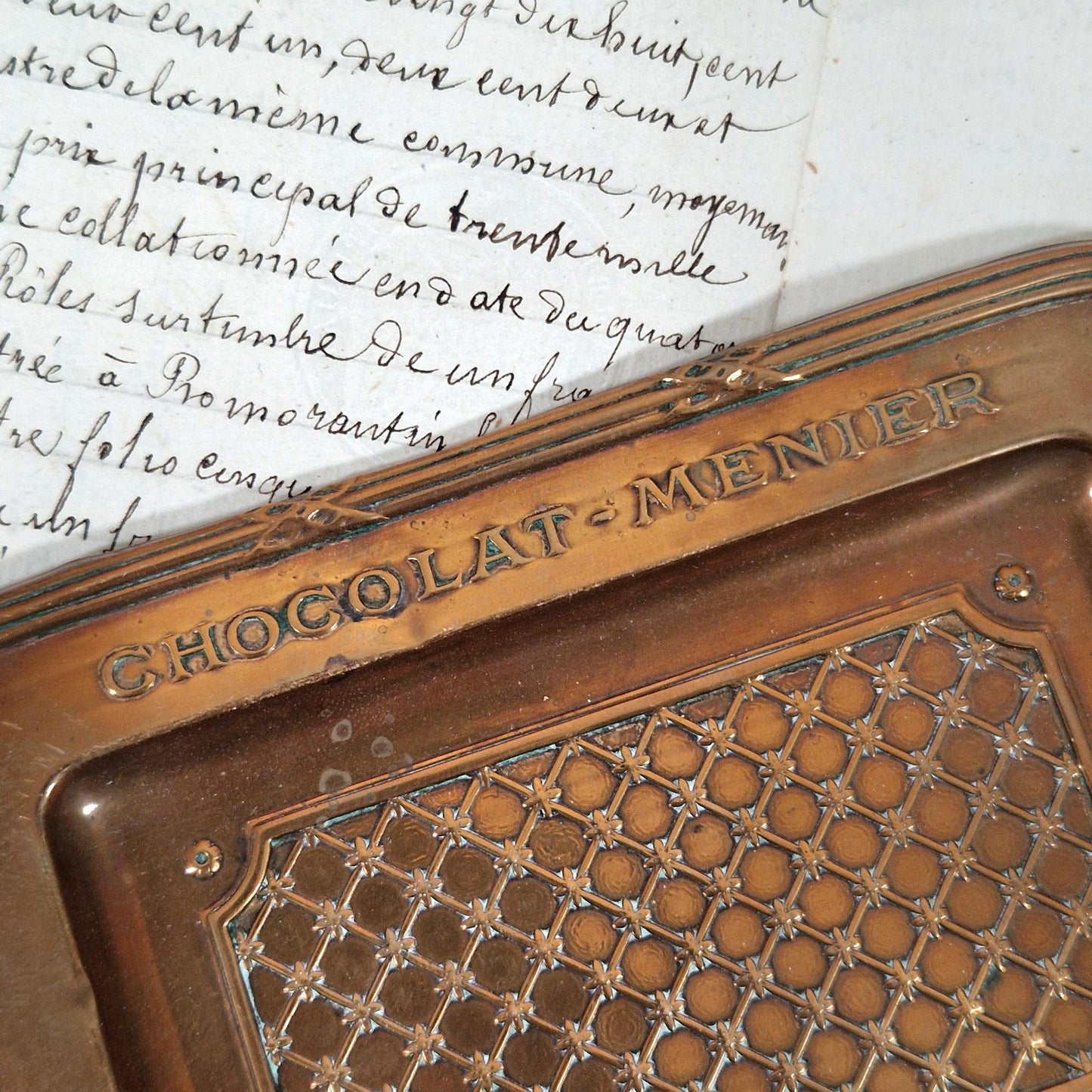 antique chocolat menier tray