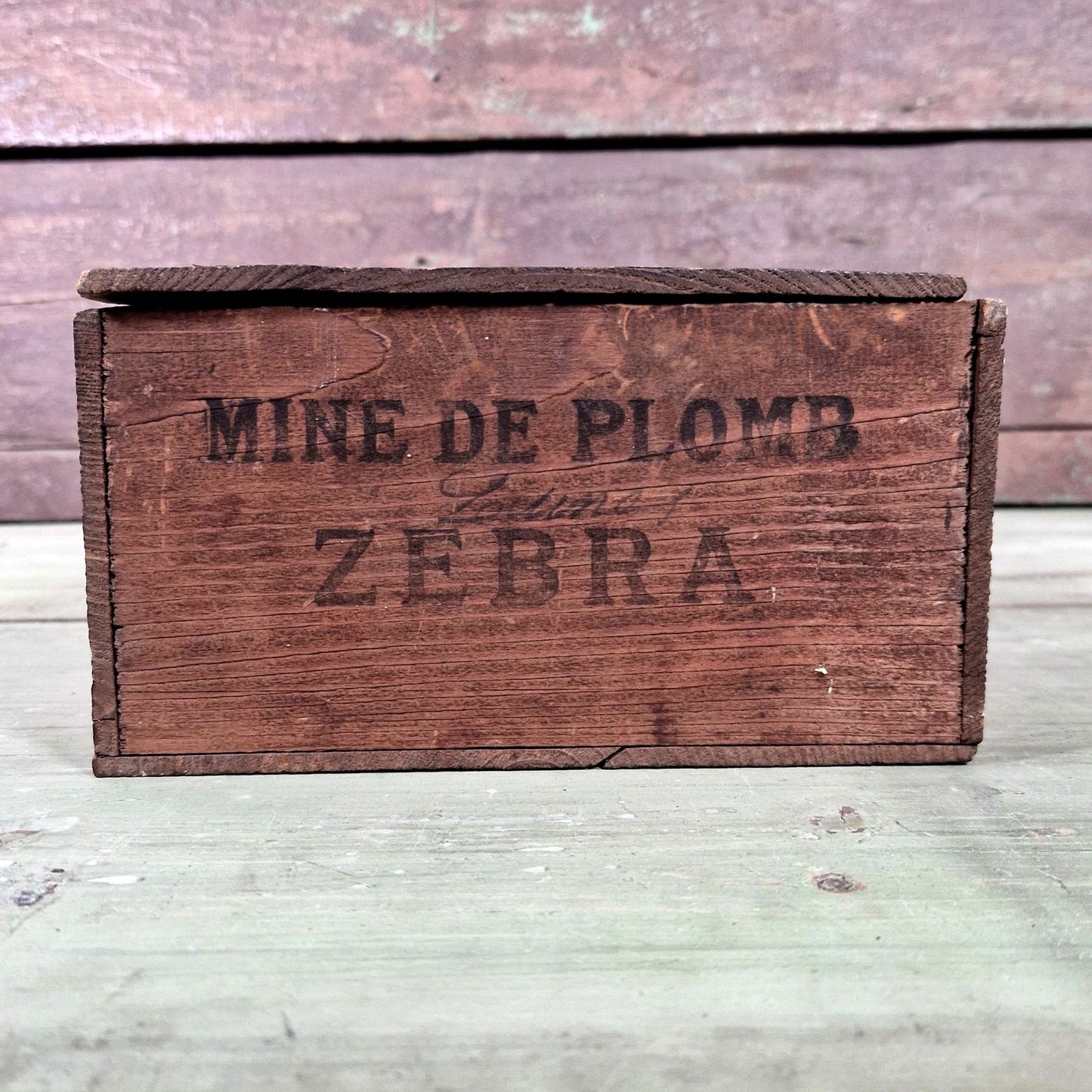 antique lead pencil box wood zebra brand