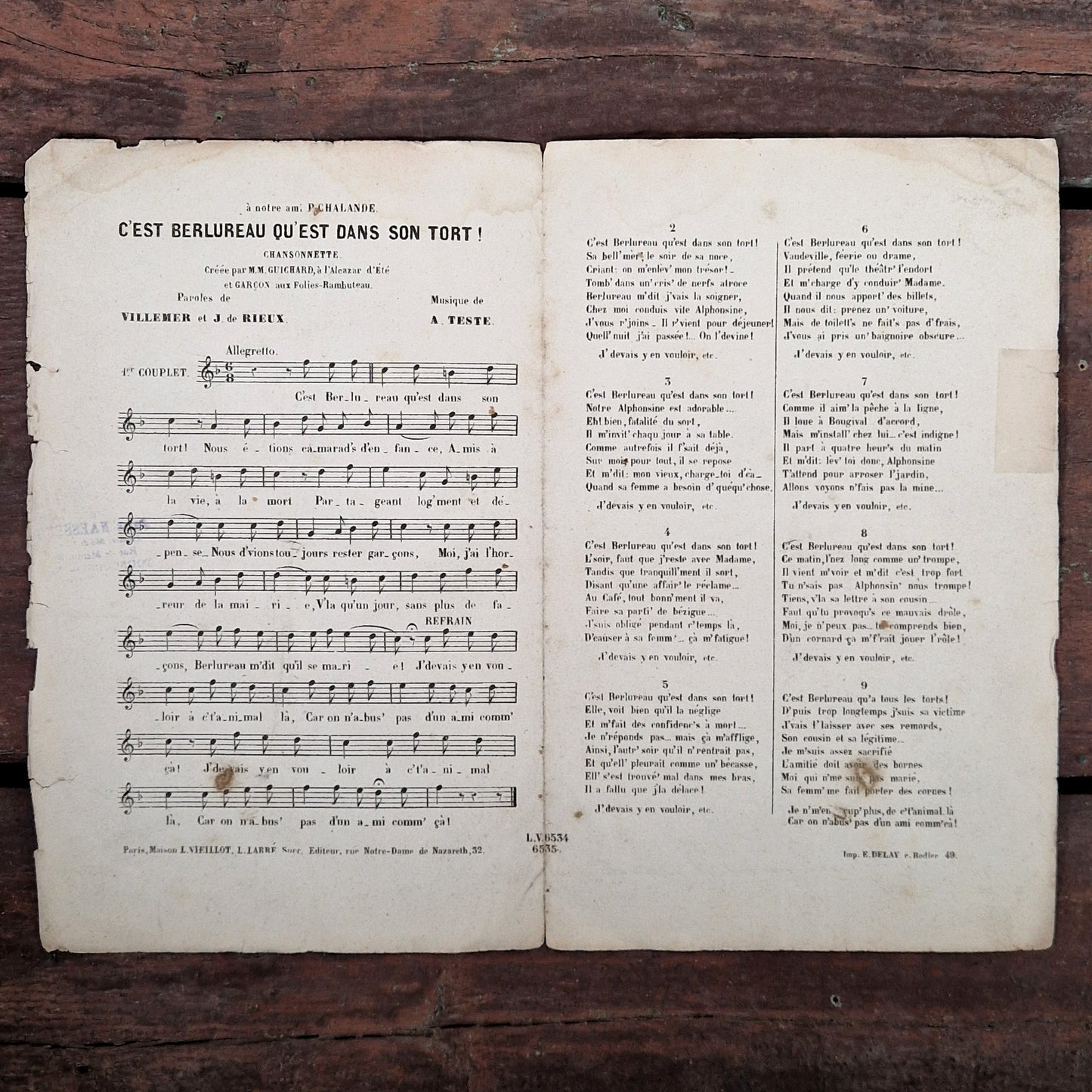 feuillet musical belle epoque caricature