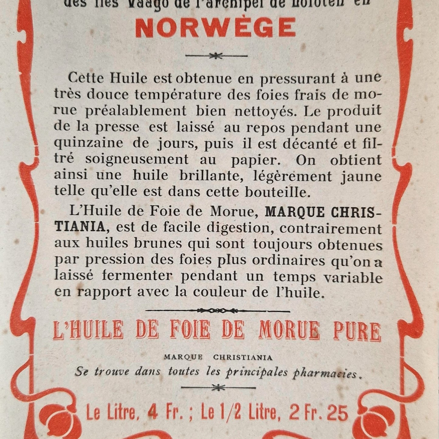 Old label "Pure Cod Liver Oil"