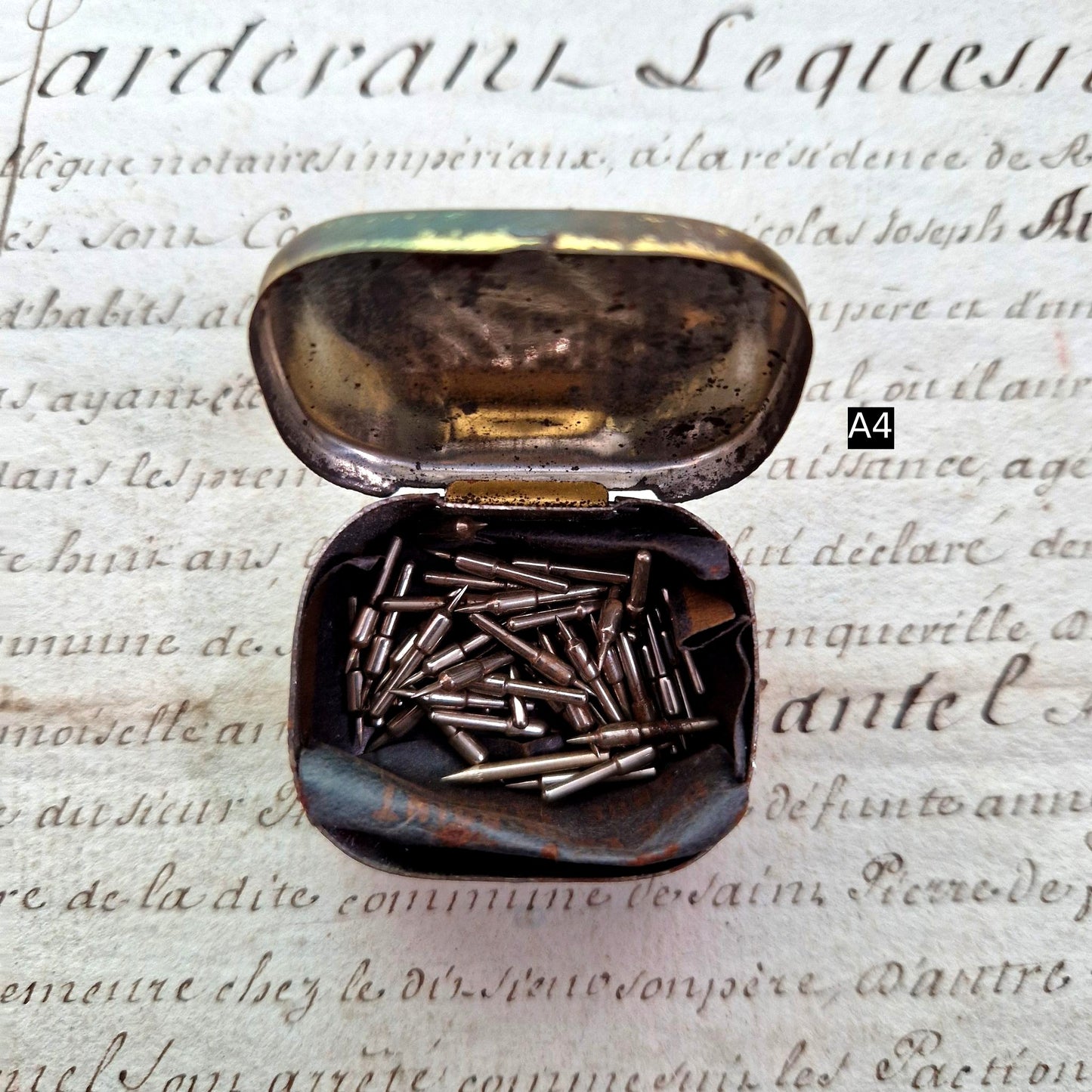 vintage record player accessory tin box