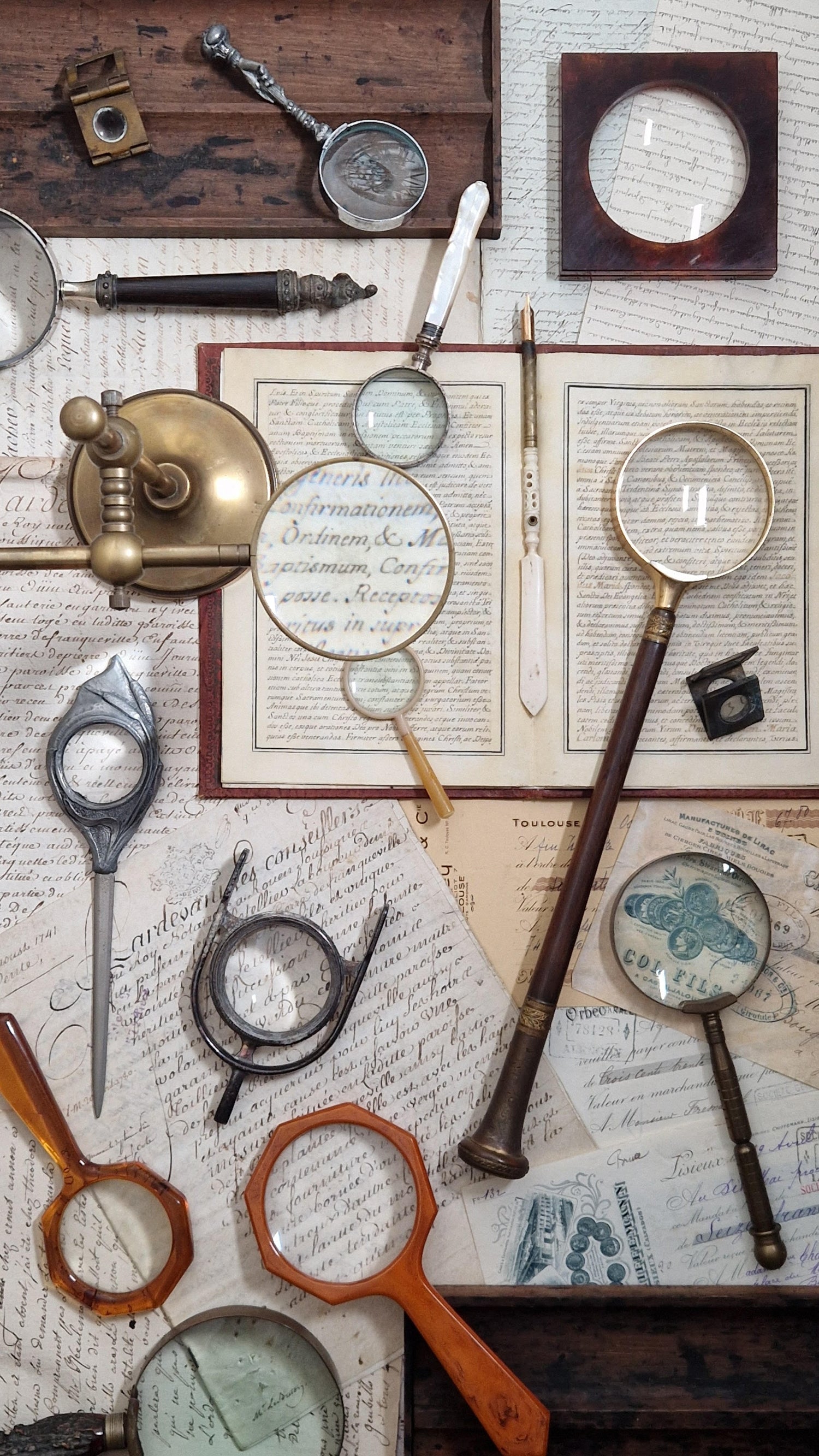 Ancienne loupes de lecture - objets de bureau ancien