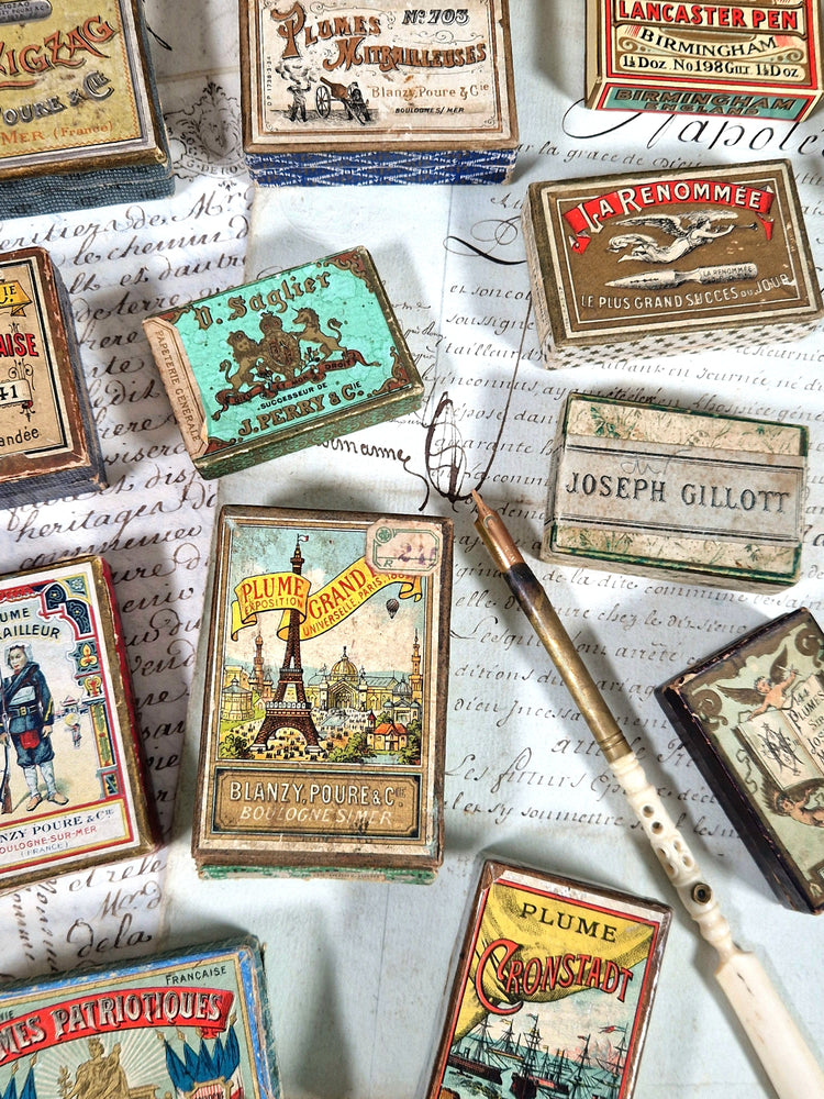 Collection boites de plumes anciennes - écriture