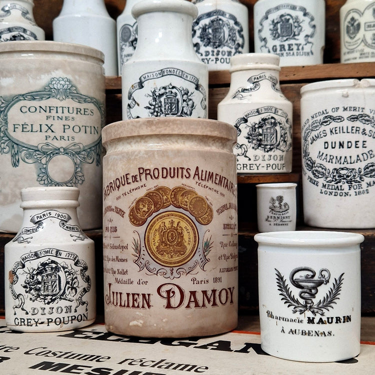 anciens pots à confitures publicitaires julien damoy, felix potin ...