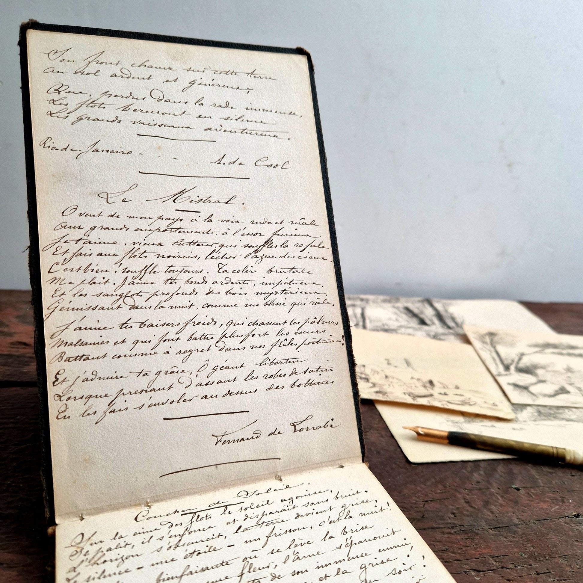 19th century notebook of drawings and poetry