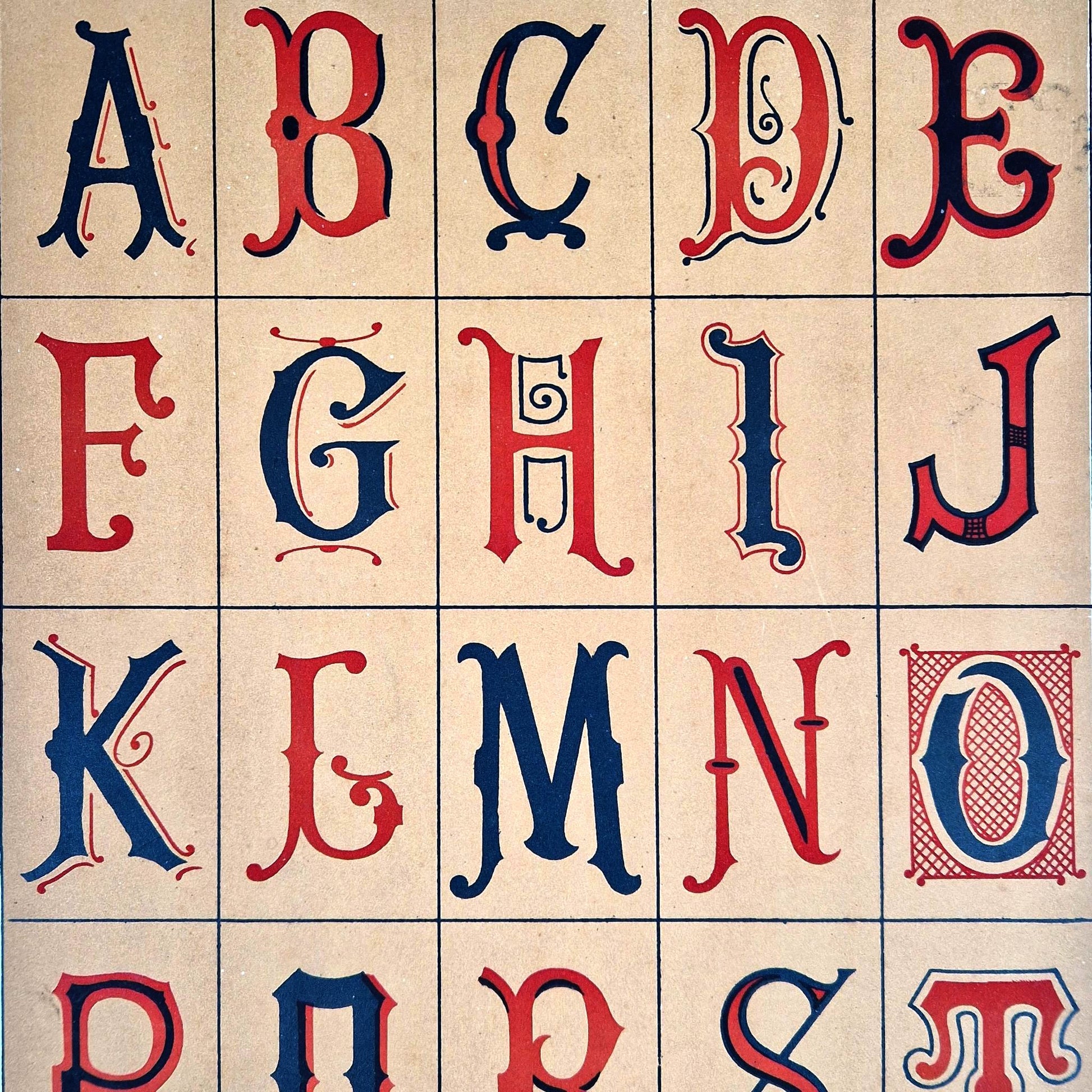 19th century typography red black