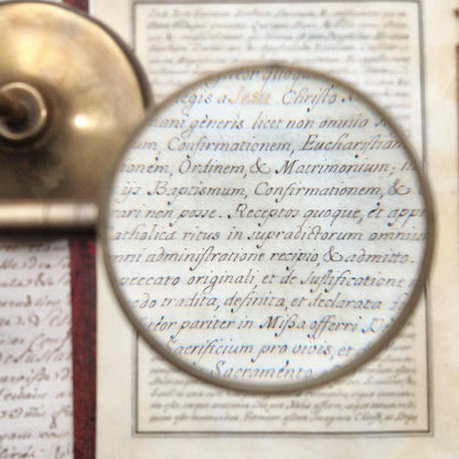 Adjustable brass reading magnifying glass on stand, Circa 1900
