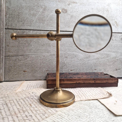Adjustable brass reading magnifying glass on stand, Circa 1900