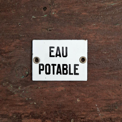 Plaque émaillée « Eau potable» blanche et noir