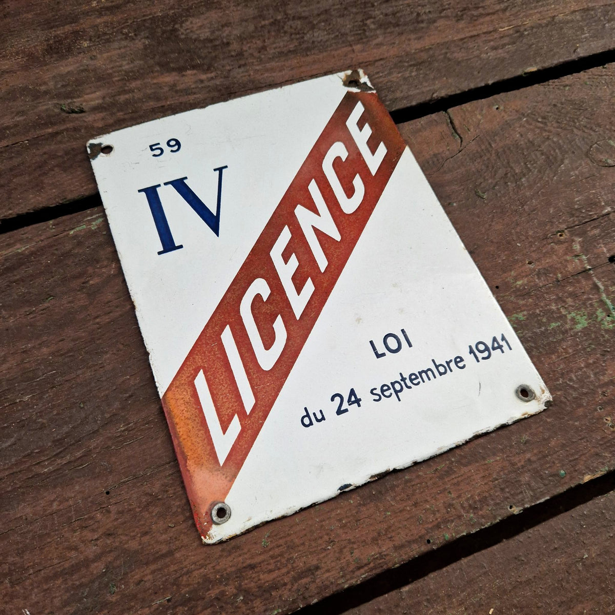 Old enamel sign LICENCE IV - 1941