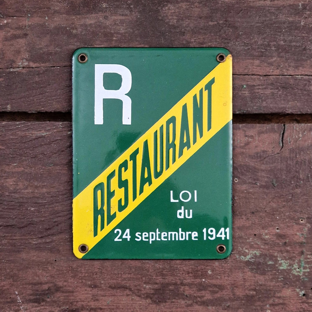 Enamel plaque "R - Restaurant - Law of September 24, 1941"