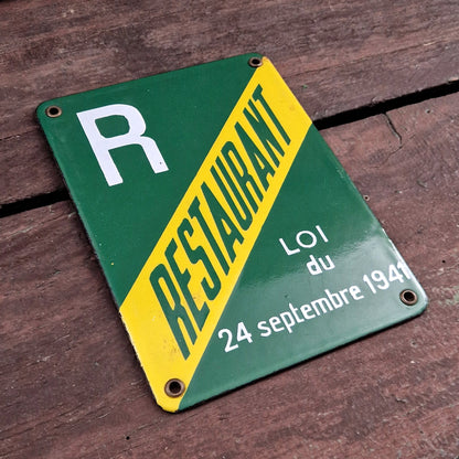 Enamel plaque "R - Restaurant - Law of September 24, 1941"