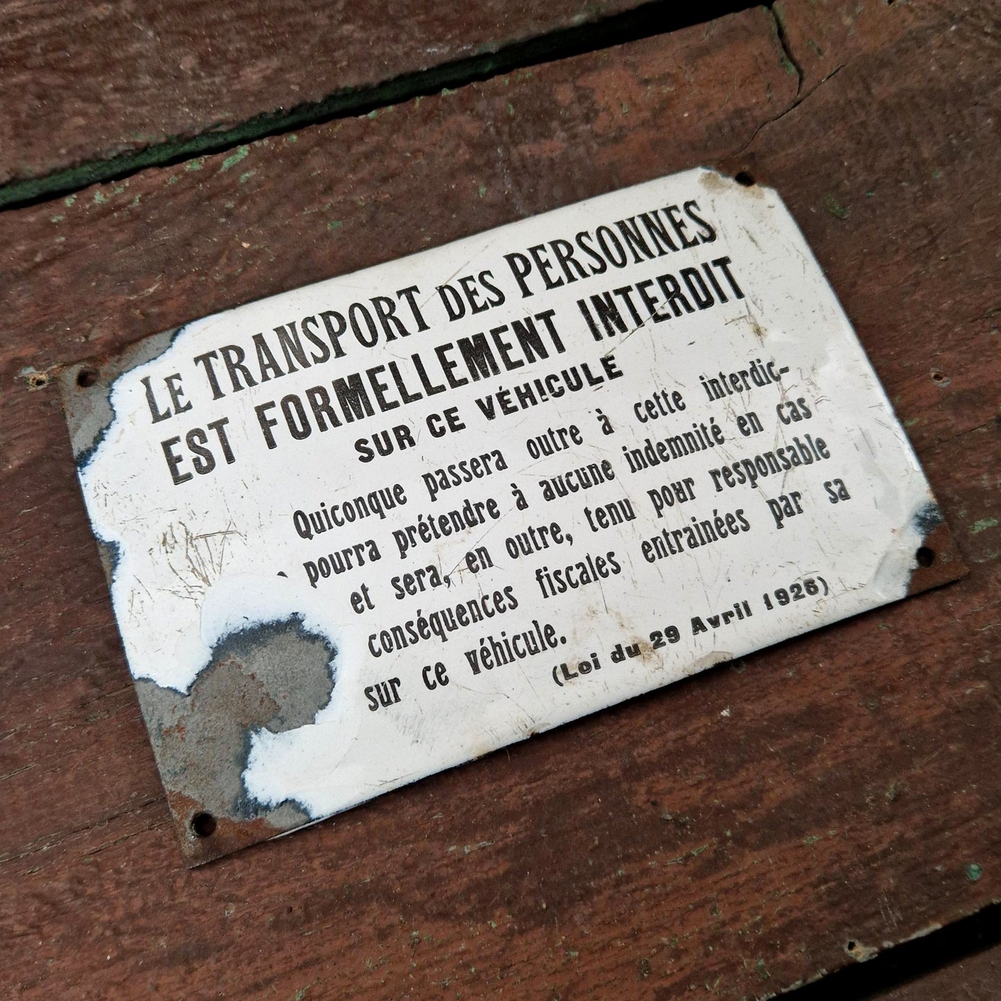 Plaque émaillée « Transport des personnes est interdit... »