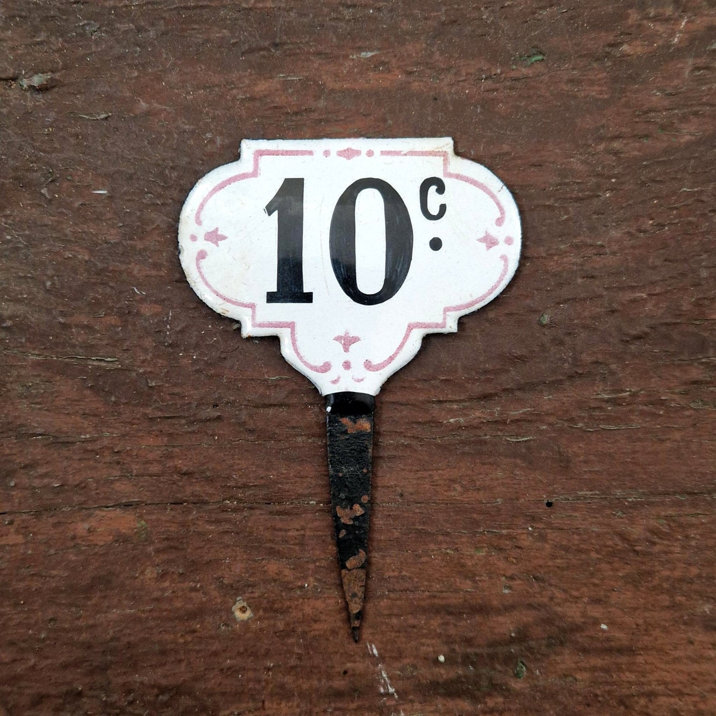 Plaque / étiquette de prix émaillée « 10 c. »