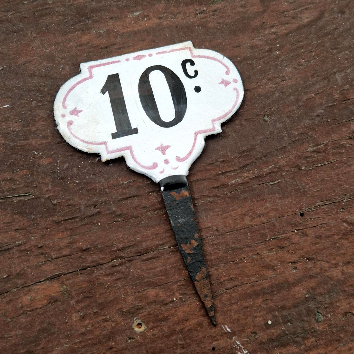 Plaque / étiquette de prix émaillée « 10 c. »