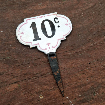 Plaque / étiquette de prix émaillée « 10 c. »