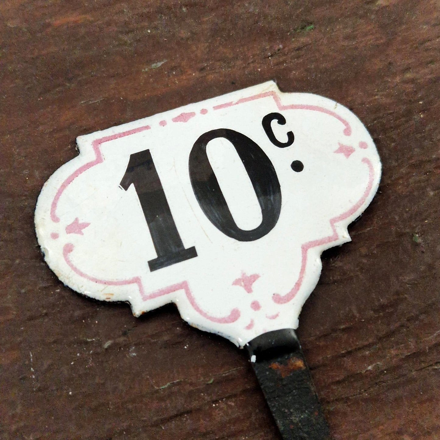 Plaque / étiquette de prix émaillée « 10 c. »