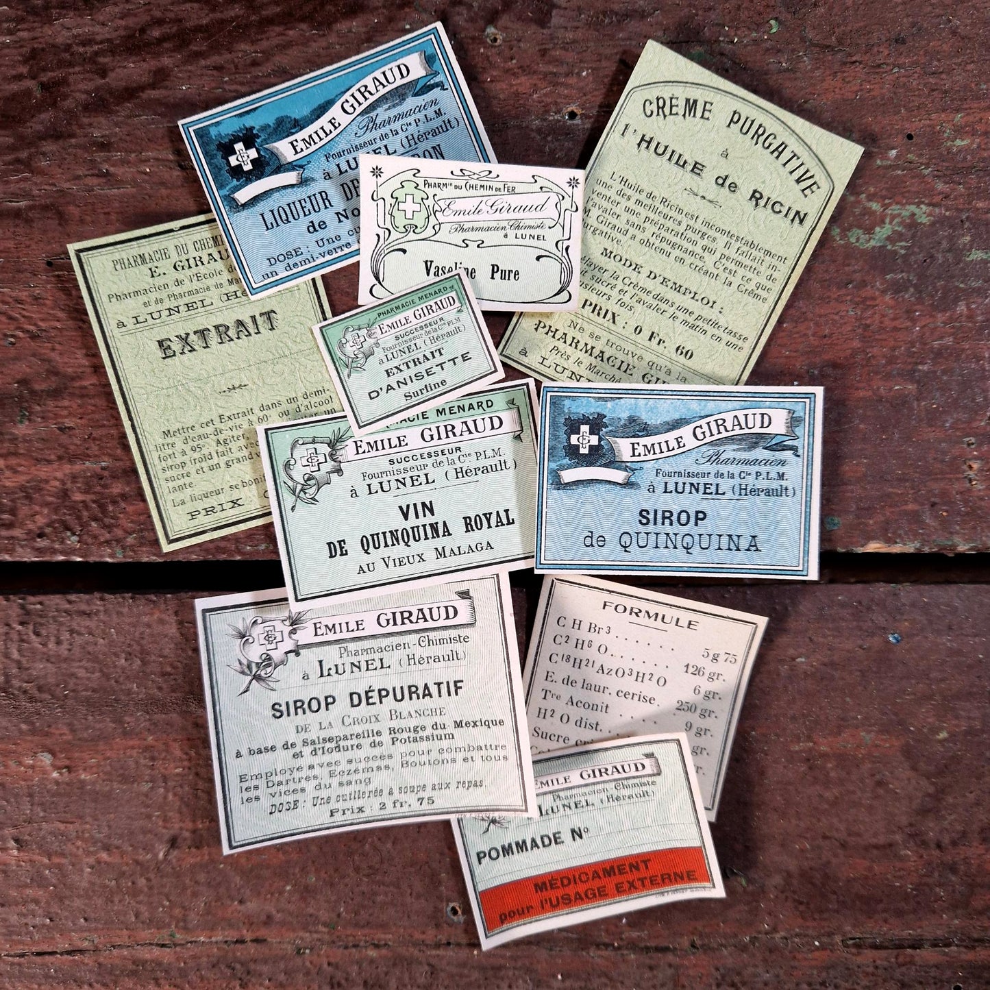 Vintage pharmacy labels (x10)