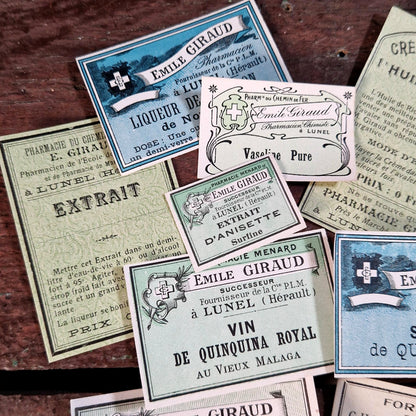 Vintage pharmacy labels (x10)