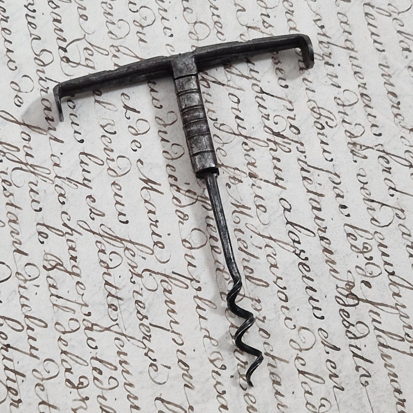 Rare folding wrought iron corkscrew - 18th century