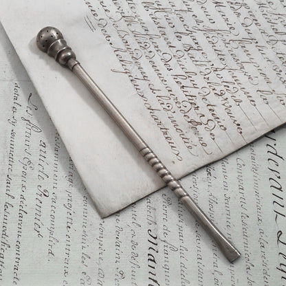 Cuillère-paille à thé ancienne en argent, XIXe siècle