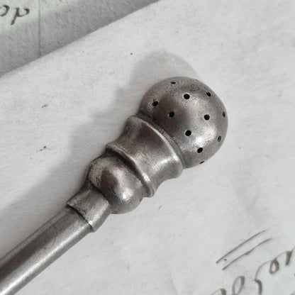 Cuillère-paille à thé ancienne en argent, XIXe siècle