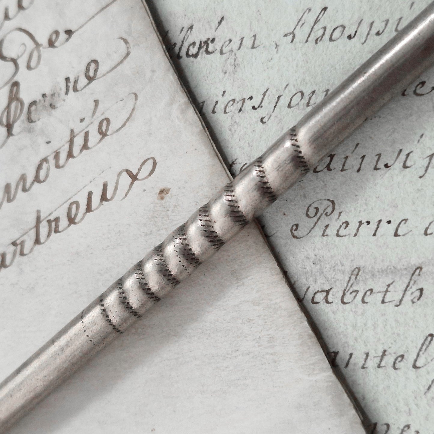 Cuillère-paille à thé ancienne en argent, XIXe siècle