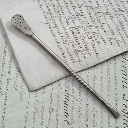 Cuillère-paille à thé ancienne en argent, XIXe siècle