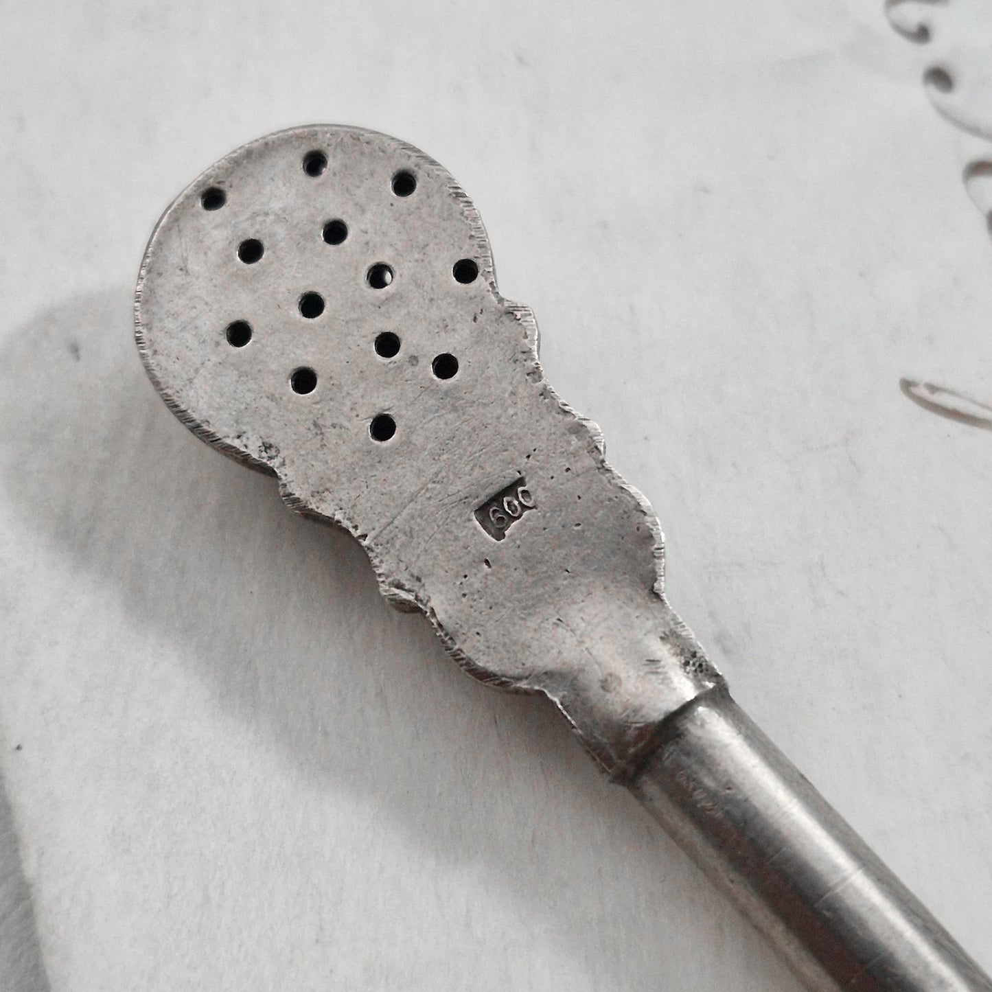 Cuillère-paille à thé ancienne en argent, XIXe siècle