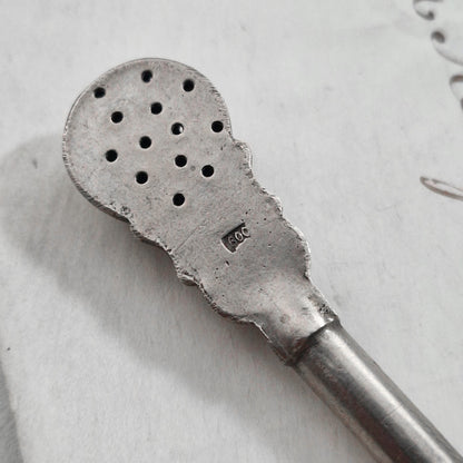 Cuillère-paille à thé ancienne en argent, XIXe siècle