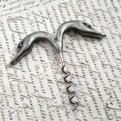 Antique pewter corkscrew decorated with swans