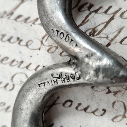 Antique pewter corkscrew decorated with swans